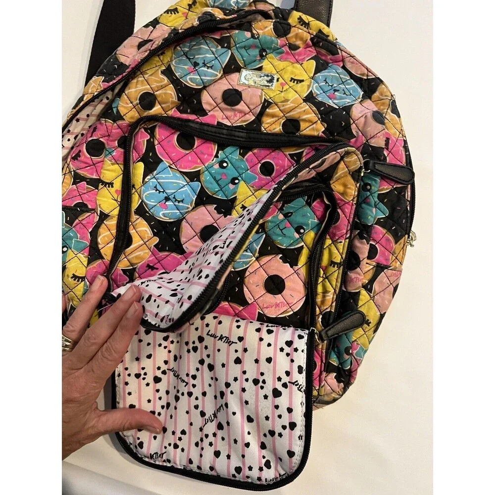 Betsey Johnson Backpack Quilted Cat Theme Back Pack‎ Doughnuts